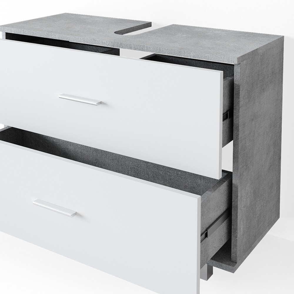 VICCO Badmöbel Set ILIAS Weiß Beton Spiegel Kommode Unterschrank Badschrank