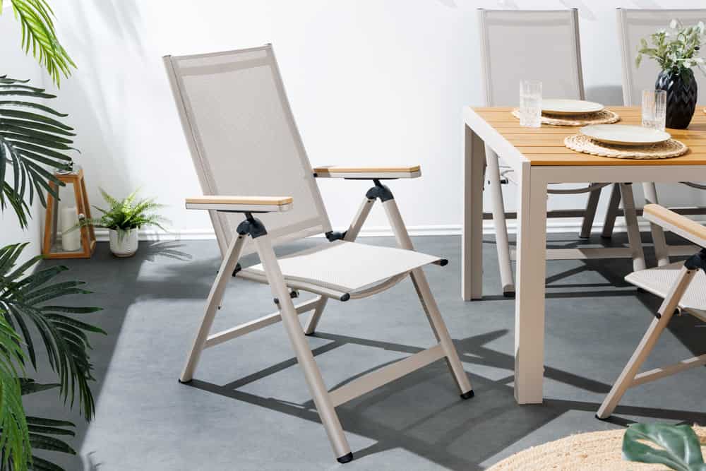 Outdoor Gartenstuhl DESIGNO taupe Aluminium klappbar wetterfest Hochlehner