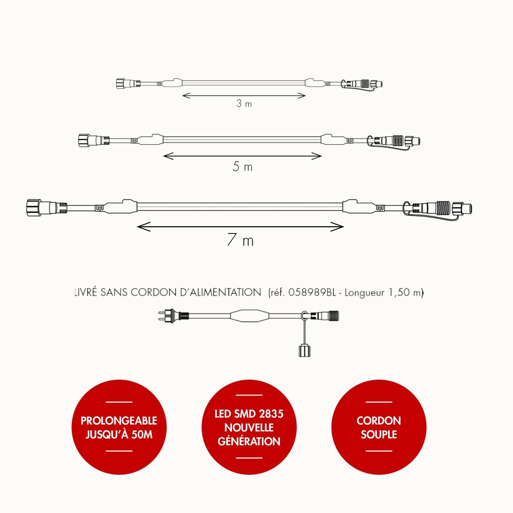 Cordon lumineux sur'line bleu 5m prolongeable - chromex
