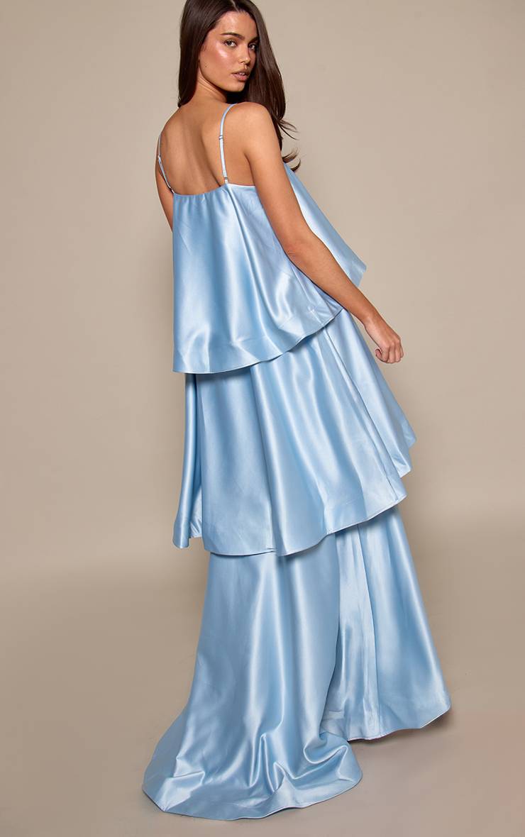 Bleu Clair Robe Maxi Étagée Structurée
