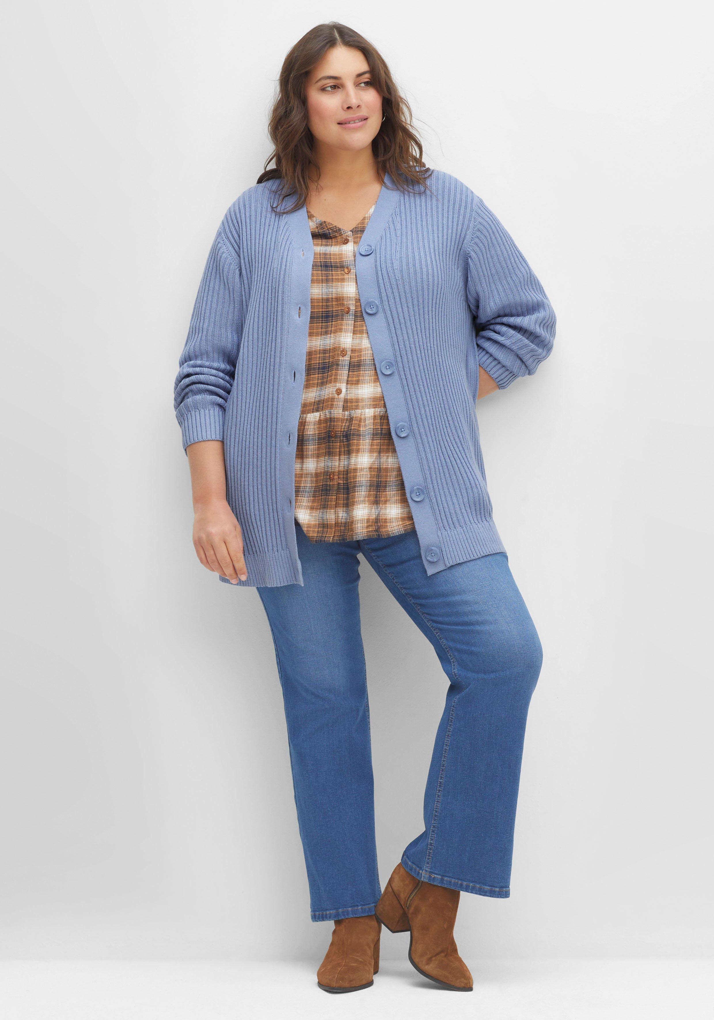 Strickjacke in Rippstruktur, aus Baumwoll-Mix