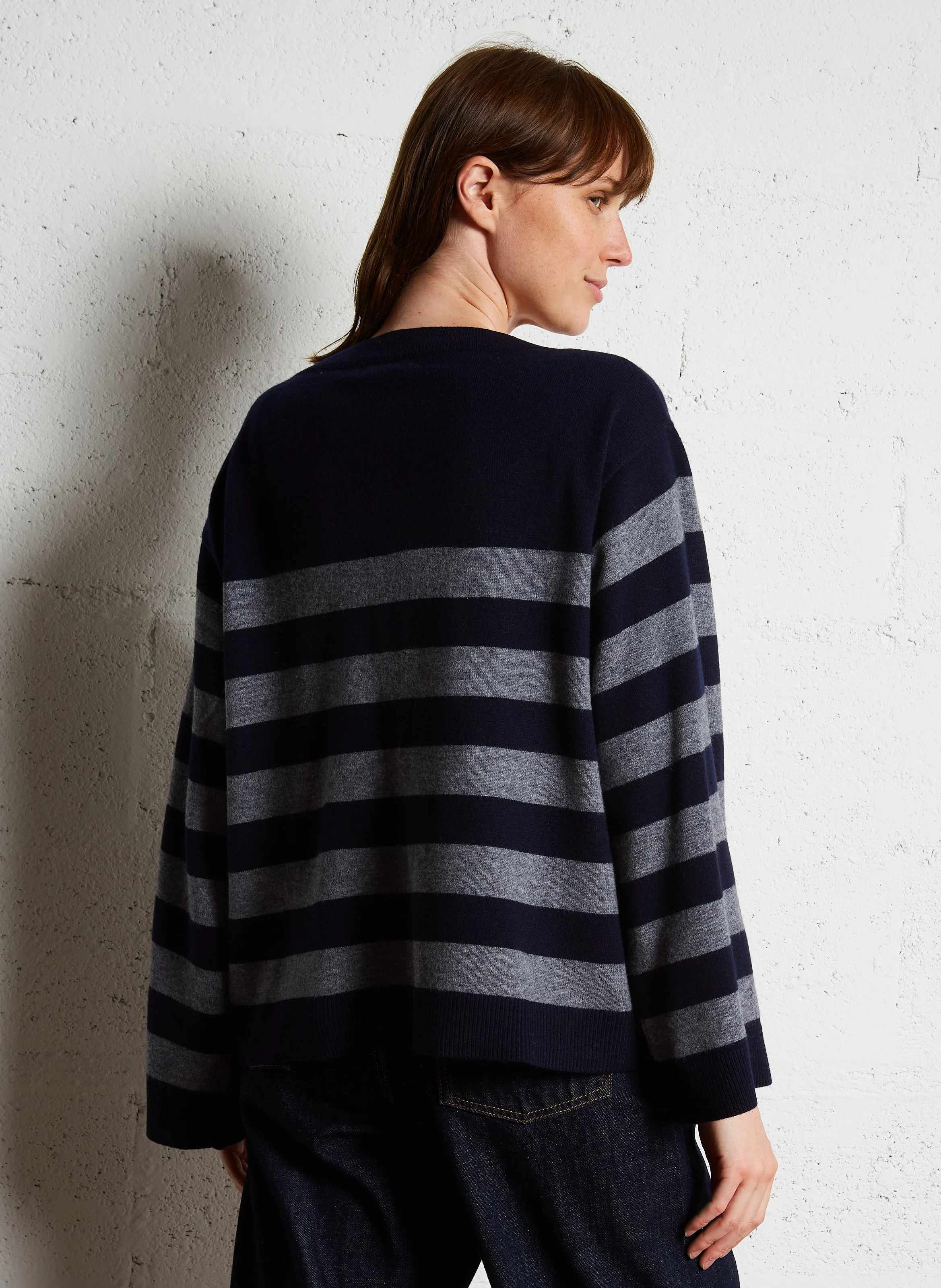 LILOU - Pull col bateau ample en laine | Bleu