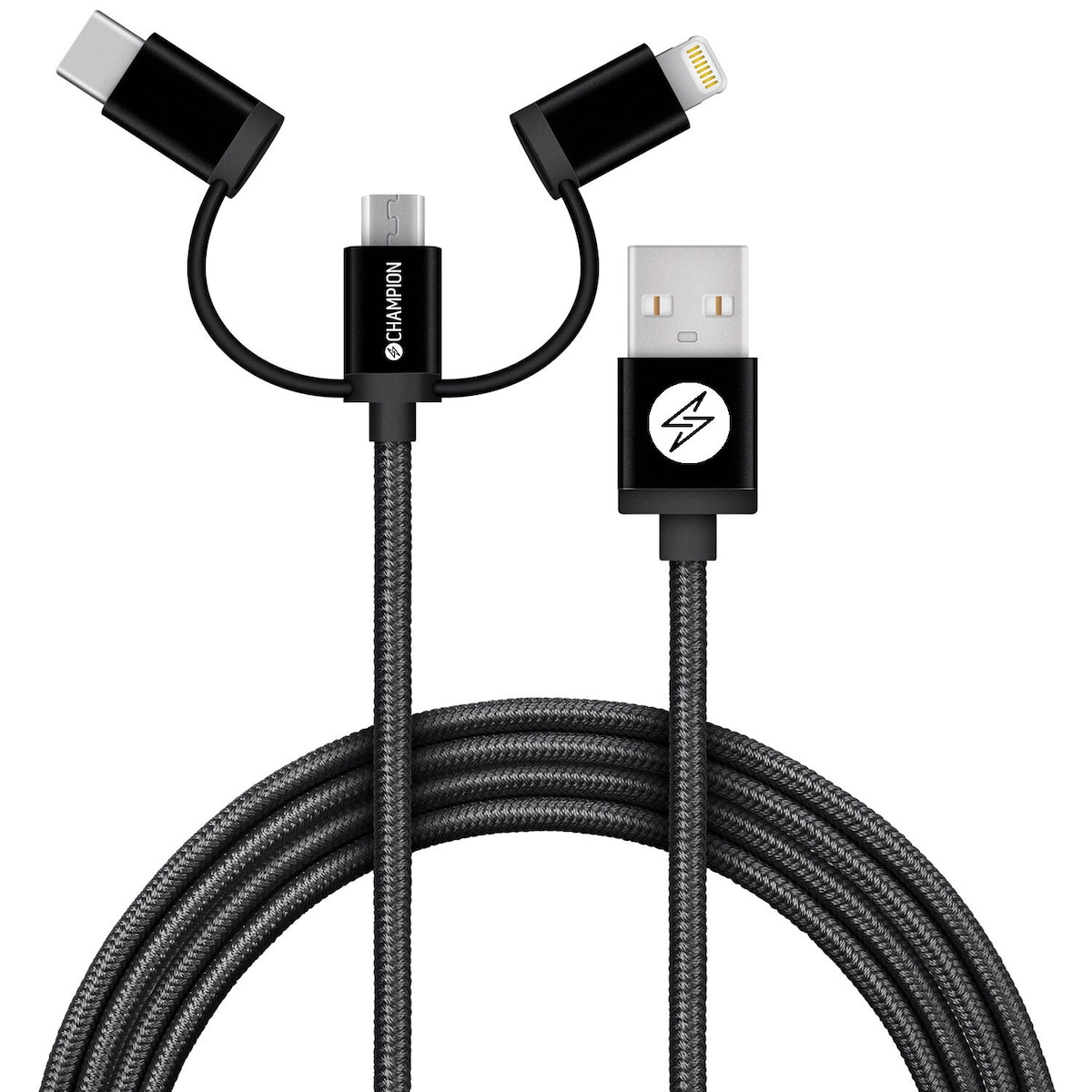 USB-A til Lightning, USB-C og Micro-USB 1,5 m svart