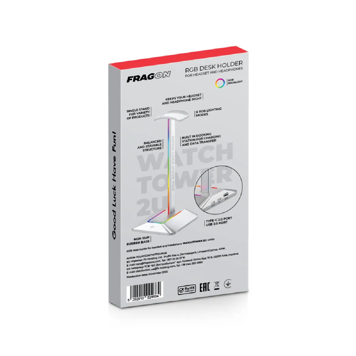 FragON Support casque Watchtower 2U RGB Argent