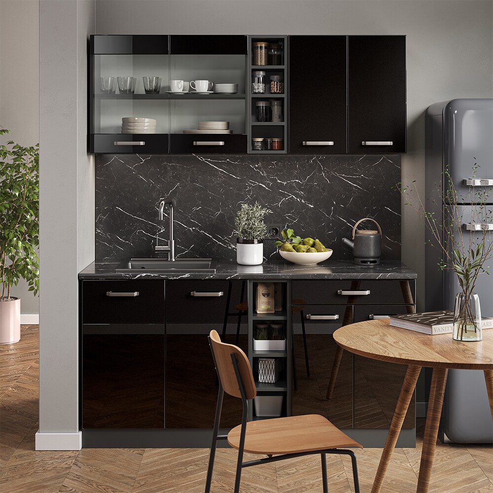 Vicco Küchenzeile R-Line Solid Anthrazit Schwarz 160 cm modern Küchenschränke Küchenmöbel