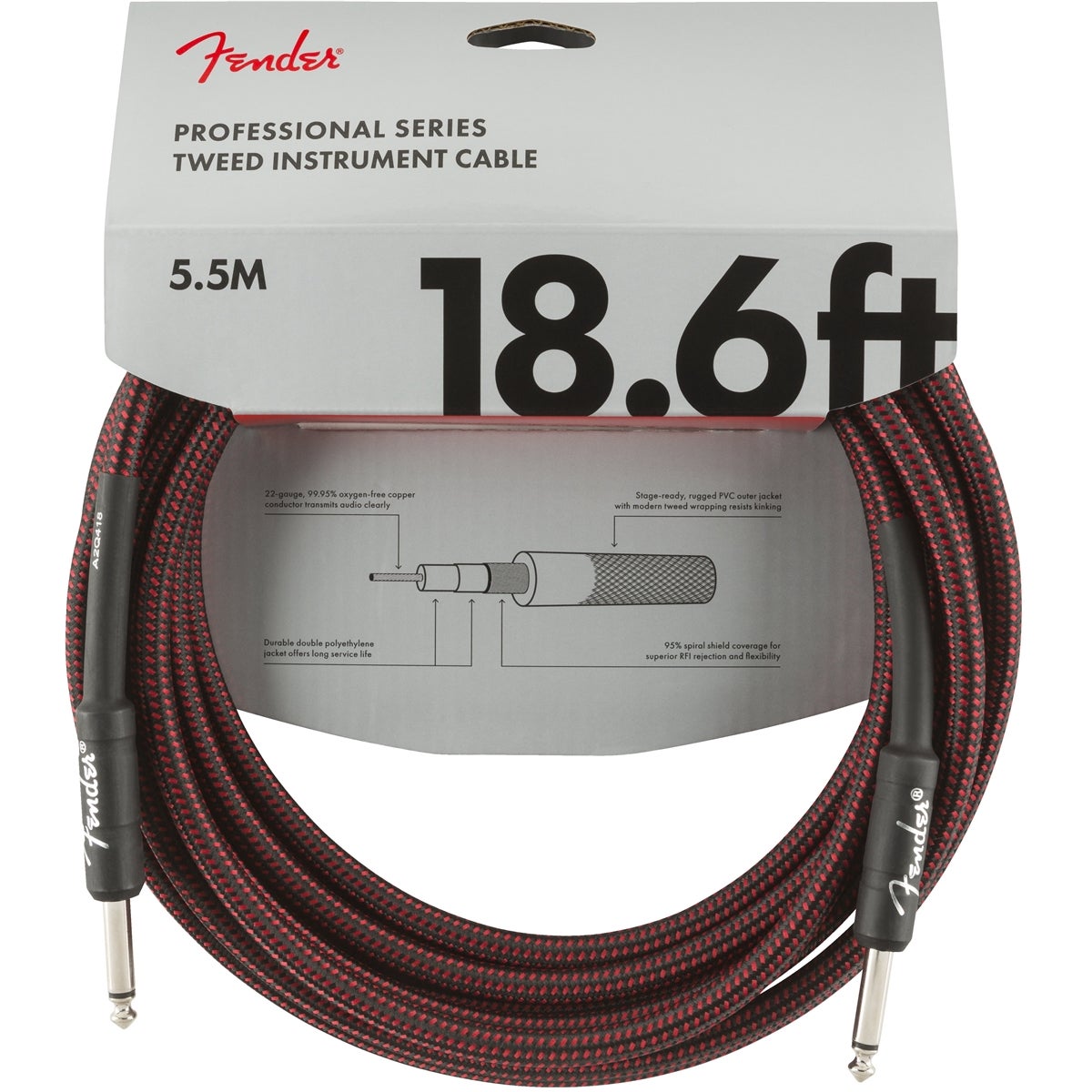 Fender Professional Tweed instrumentkabel 5.5 meter rood