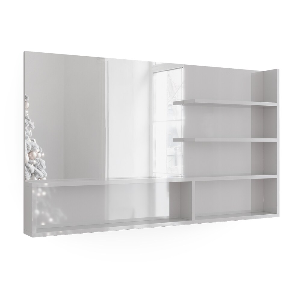 Vicco Spiegelregal Weiß Hochglanz 119,8 x 70 cm, moderner Badspiegel mit Ablagen