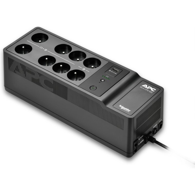APC Back-UPS BE500G2-FR - Onduleur 8x broches terre (Belgique), 500VA, 1 chargeur USB, 1 port data USB