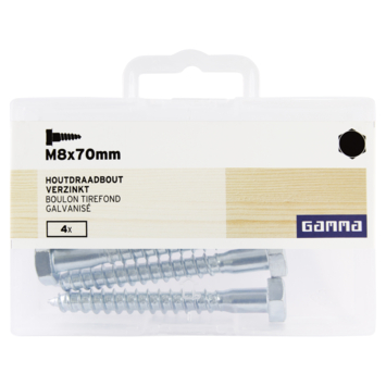 GAMMA houtdraadbout M8 x 70 mm verzinkt 4 stuks