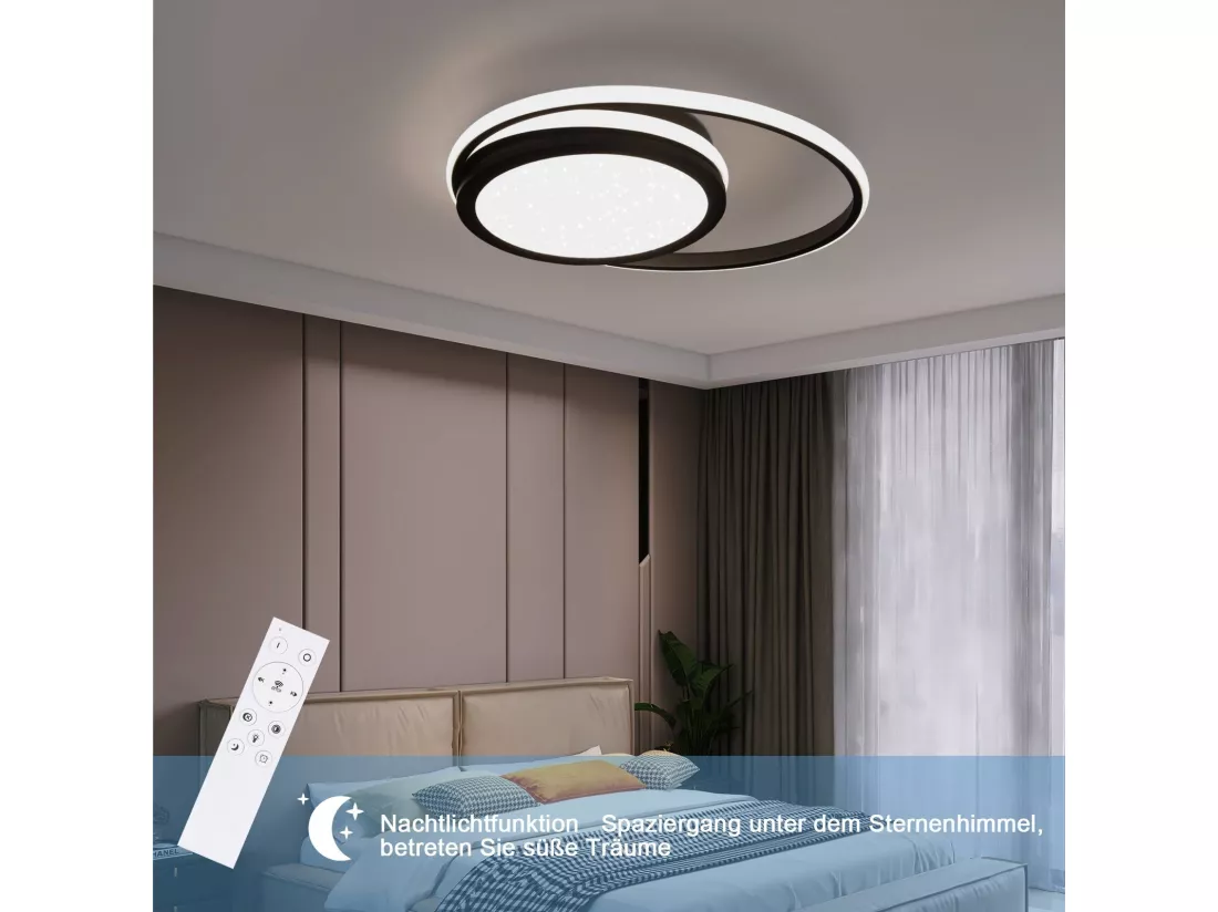 NETTLIFE Plafonnier LED salon dimmable avec télécommande noir 56 W LED intégré en permanence