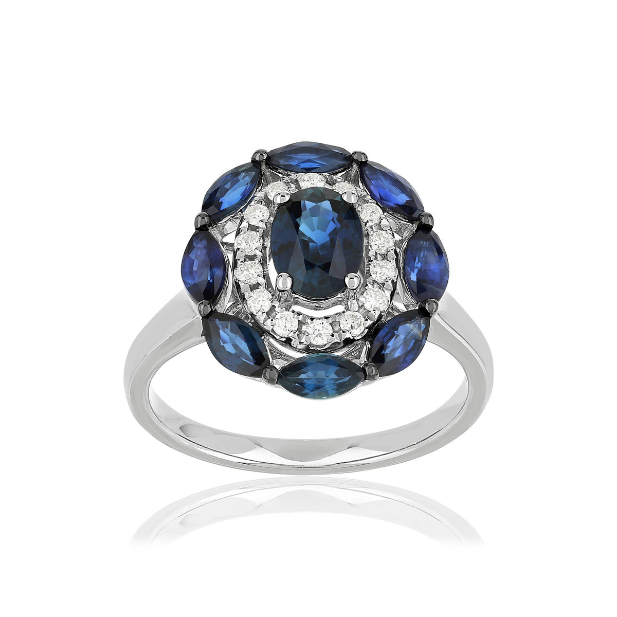 Bague or blanc 750 saphirs diamants