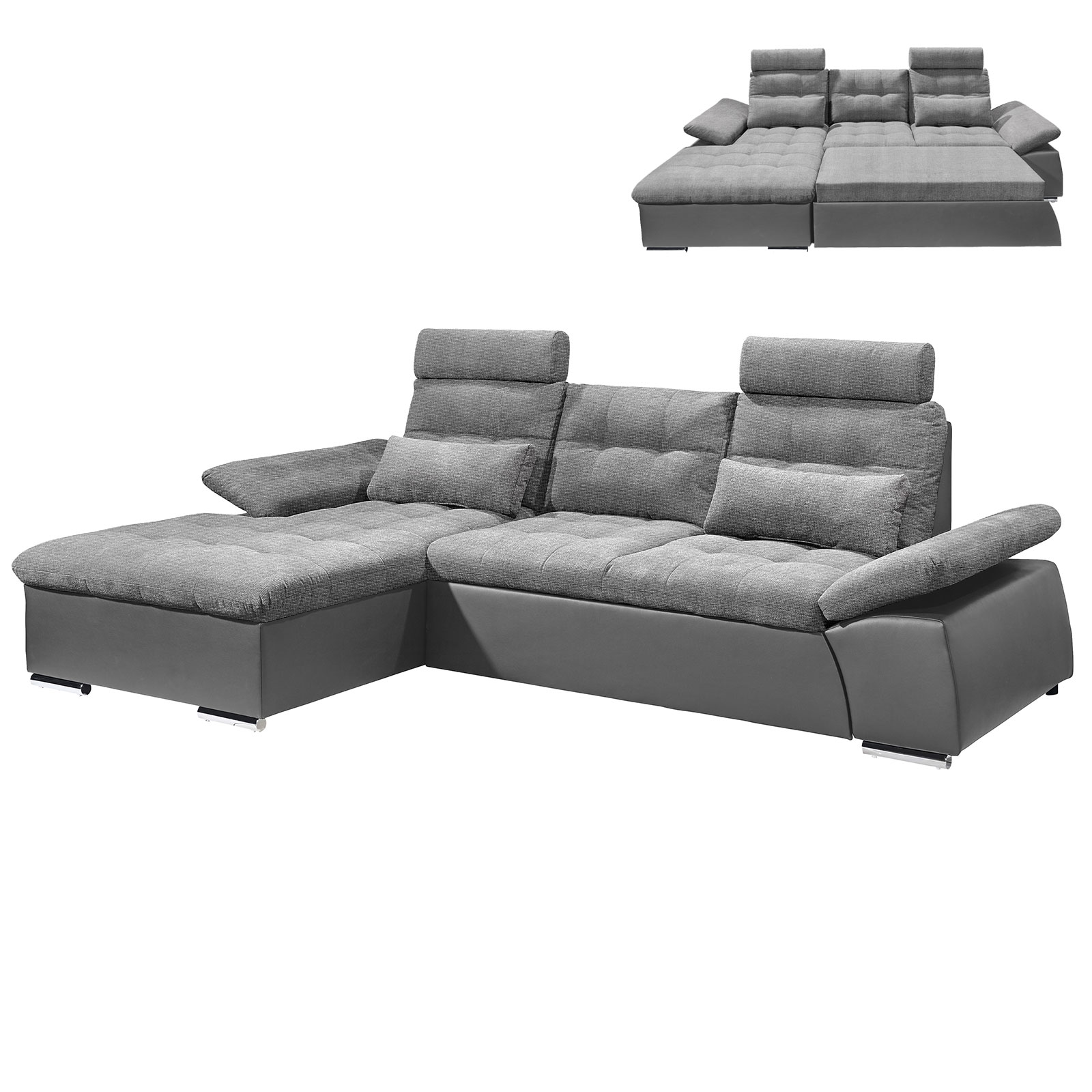 Ecksofa - dark grey-anthrazit - Liegefunktion - Recamiere links