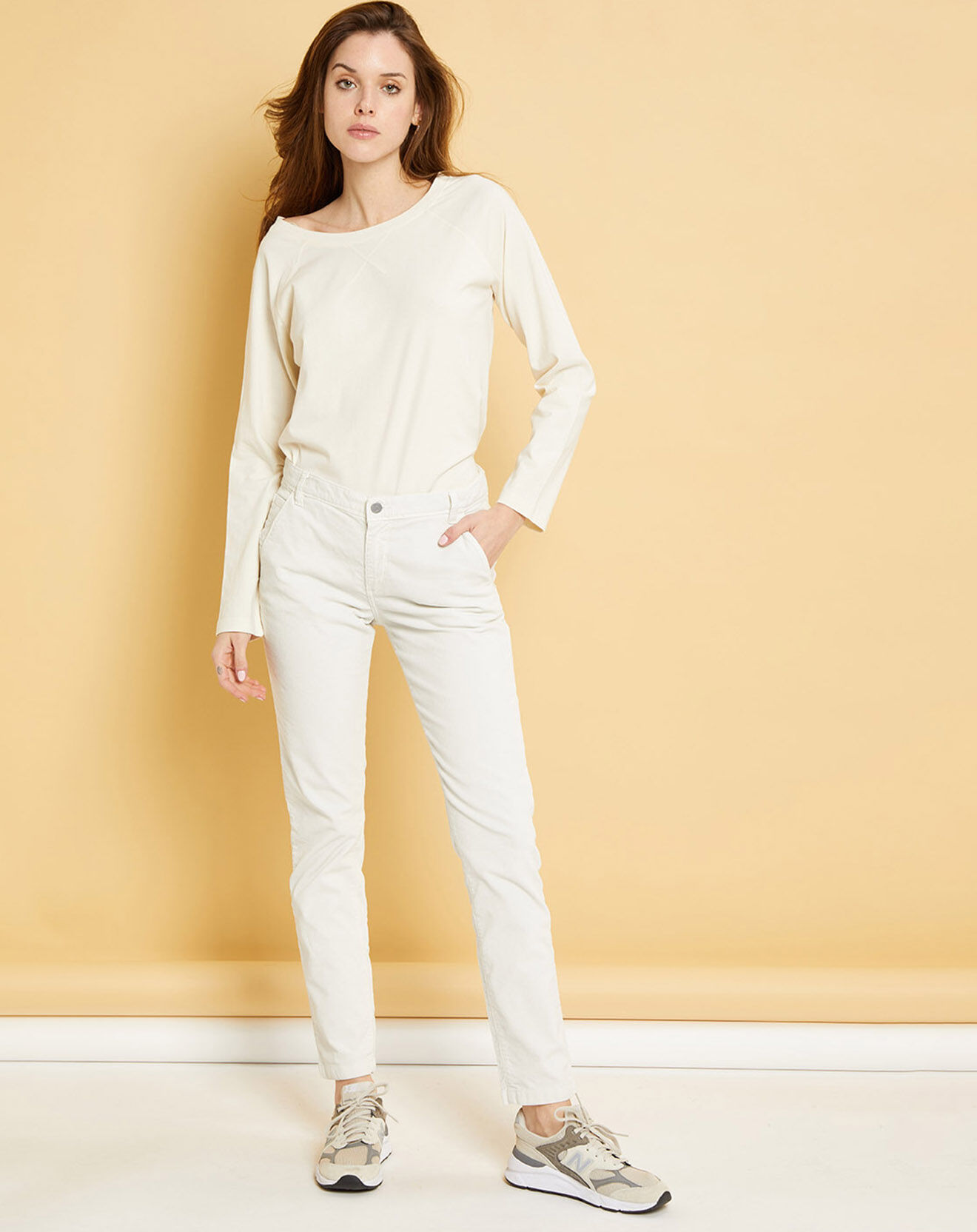 Acquaverde Pantalon chino Natural Tess new blanc craie