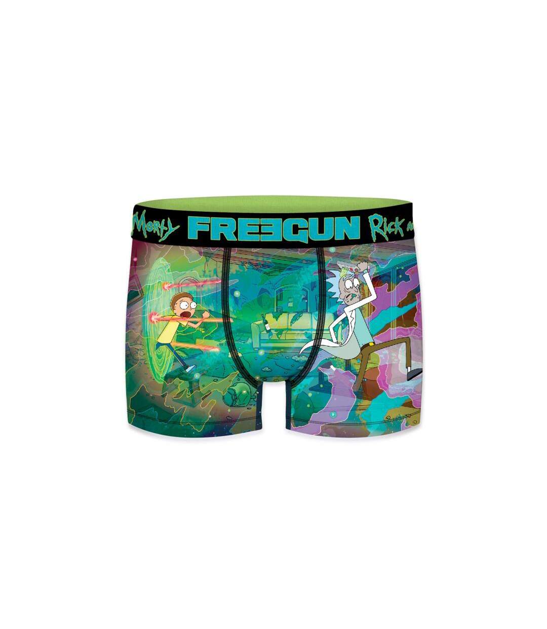 FREEGUN Boxer Homme Microfibre MES Noir Vert RICK ET MORTY