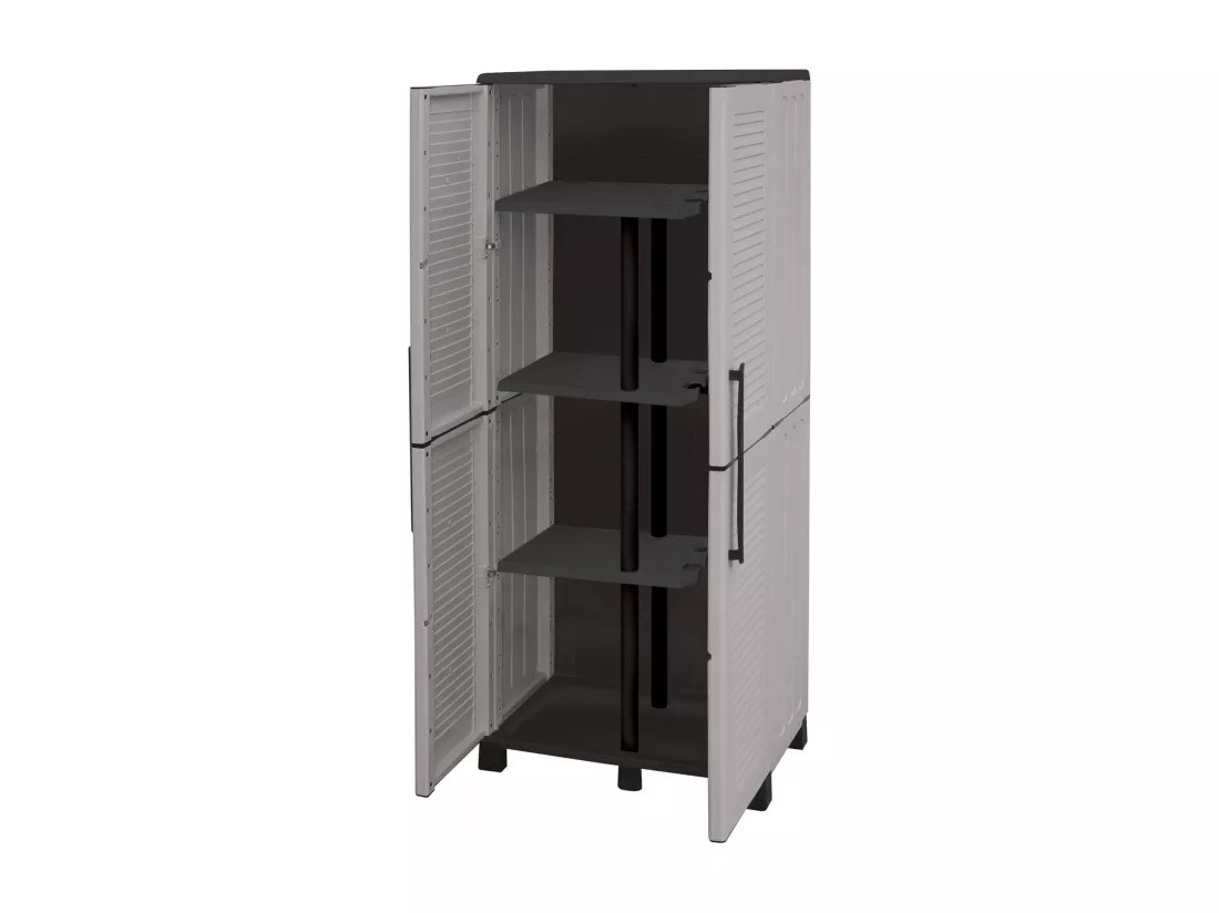 Armoire d'extérieur Veurne, Armoire à balais, Armoire d'extérieur 2 portes, 100% Made in Italy, 68x37h169 cm, Gris clair et noir, Finition rayée