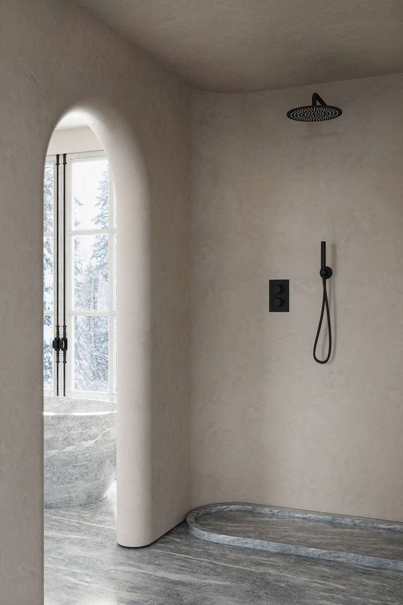 Saniclear Nero inbouw regendouche mat zwart met wandarm hoofddouche 30cm