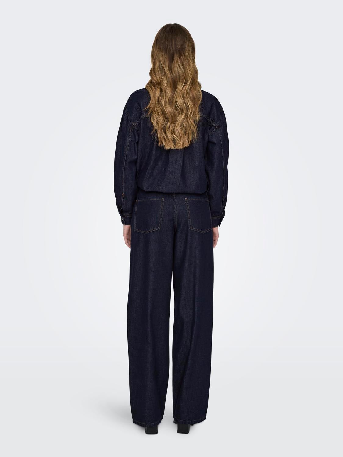 JDYSANSA Hohe Taille Weiter Beinschnitt Jeans Dark Blue Denim