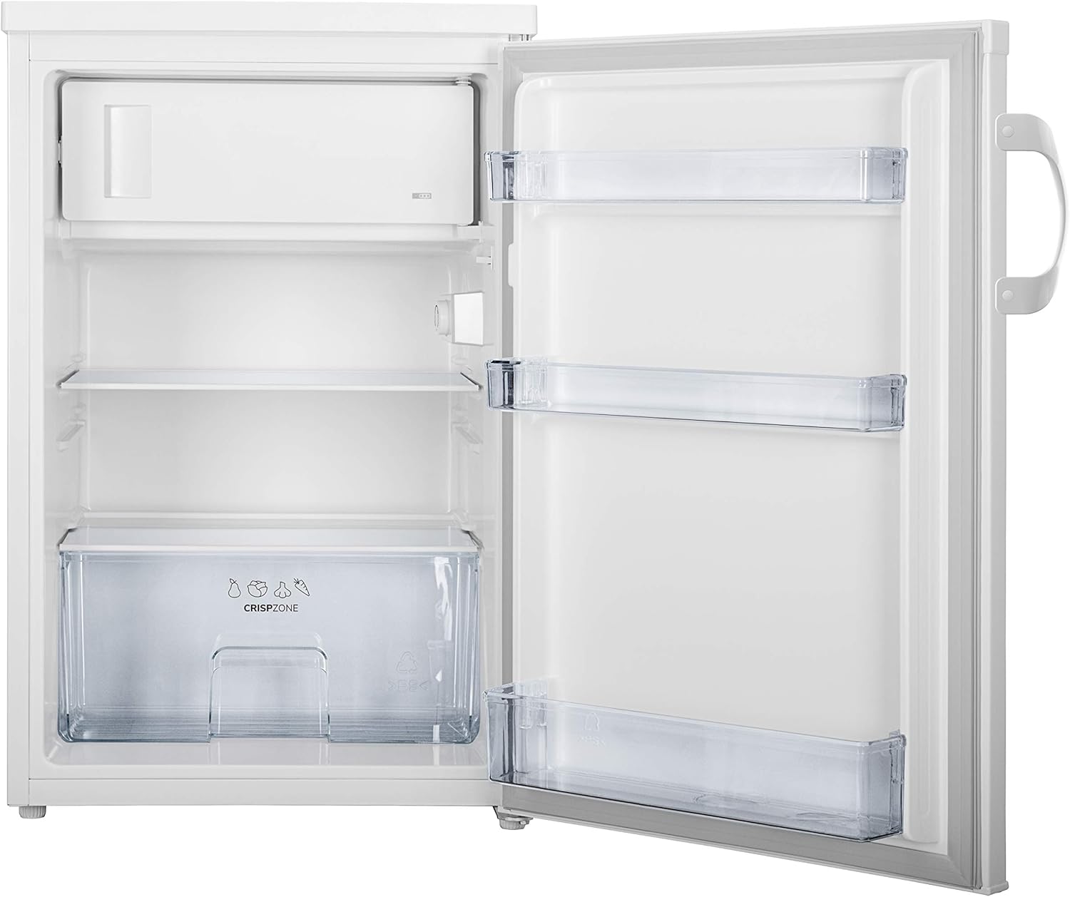 Gorenje RB493PW Tischkühlschrank mit Gefrierfach/Freistehend/EEK: D / 39dB / 120 Liter Fassungsvermögen/Gemüsefach/LED Beleuchtung/Türanschlag wechselbar/HxBxT: 84,5 x 56 x 57,9 cm/Weiß