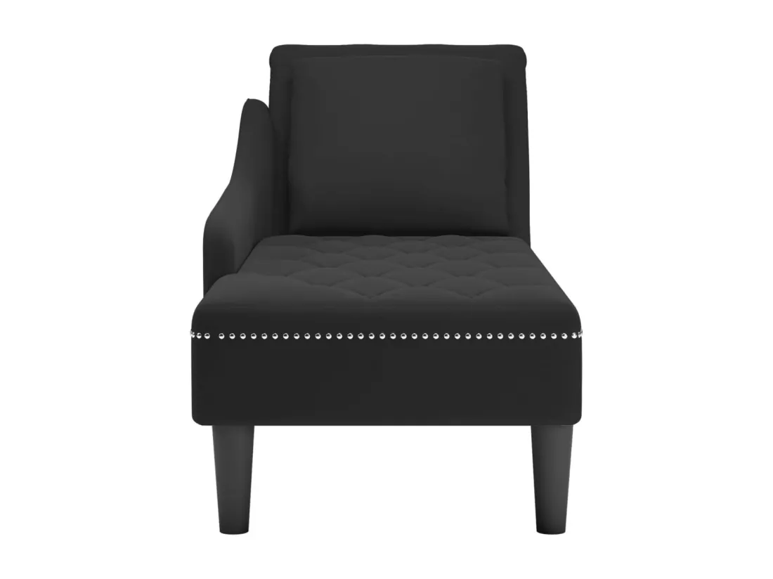 Fauteuil long avec coussin et accoudoir droit noir velours