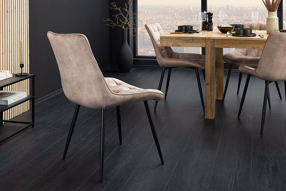 Design Stuhl ROADSTAR champagner greige Samt schwarze Metallbeine