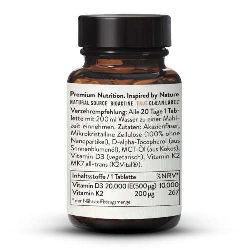 Sunday Natural Products  Vitamin D3 + K2 MK7all-trans 20.000IE + 200µg Hochdosiert