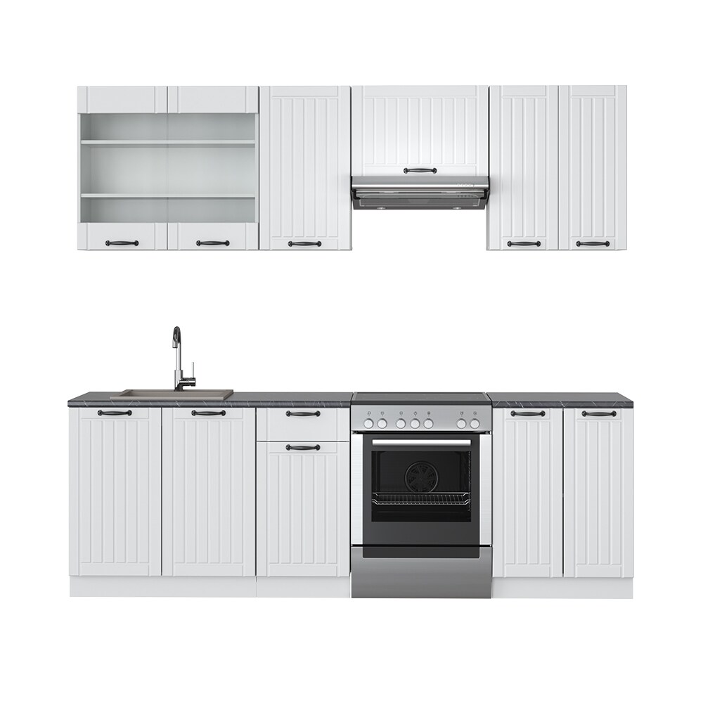 Vicco Küche Fame-Line 240 cm Küchenzeile Landhaus Küchenblock Einbau Weiß