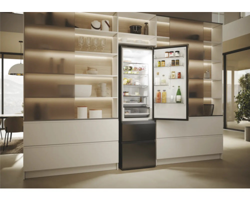 HAIER HTW5620CNMP koel-vriescombinatie, afmetingen (B x H x D): 59,5 x 205 x 66,7 cm, koelgedeelte: 289 l, vriesgedeelte: 125 l, zwart