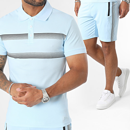 Ensemble Polo Manches Courtes Et Short Jogging Bleu Clair