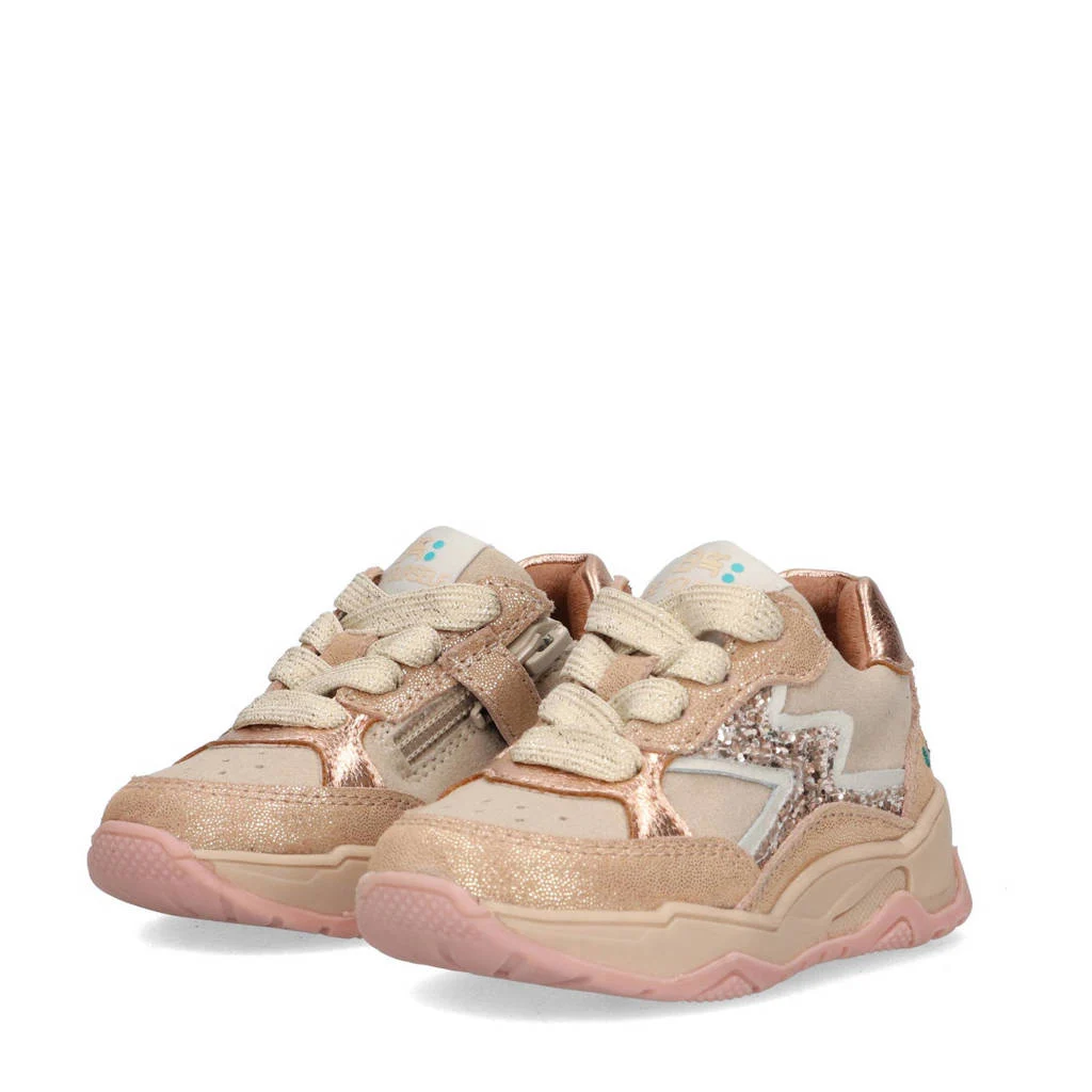 BunniesJR Cleo Chunkyleren sneakers met pailletten en glitters lichtroze