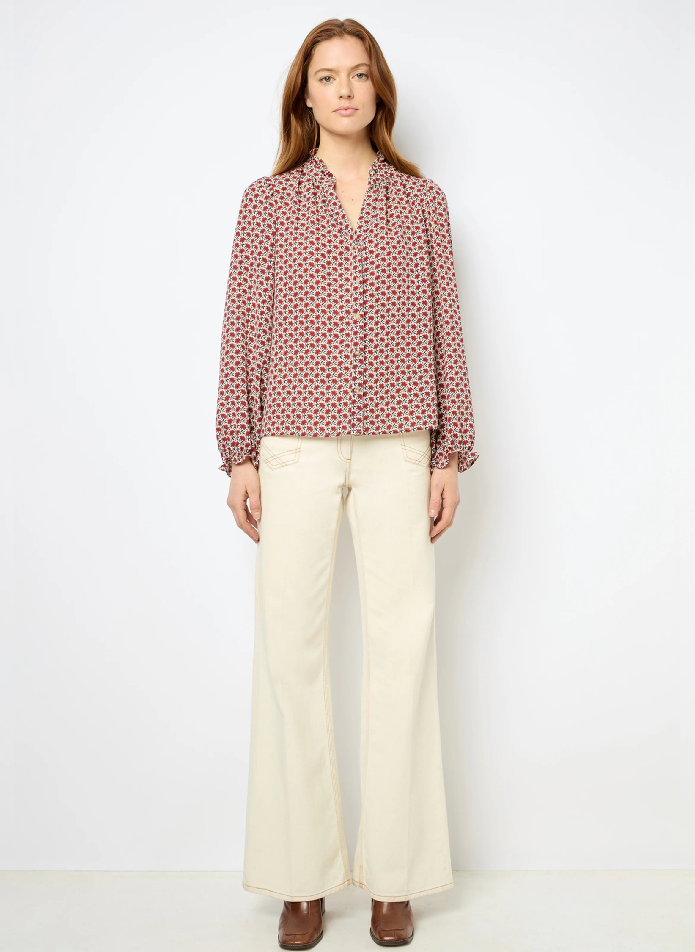 BELLY - Chemise col tunisien droit imprimée | Beige