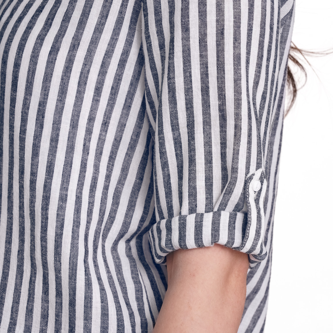 Gina Damen Leinen-Bluse mit Streifen schwarz / weiss