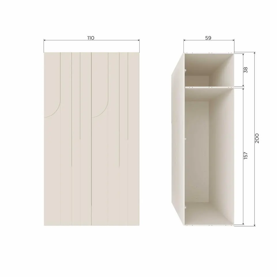 WOOOD Rain 2-deurs kledingkast - Grenen - Dust - 200x110x57