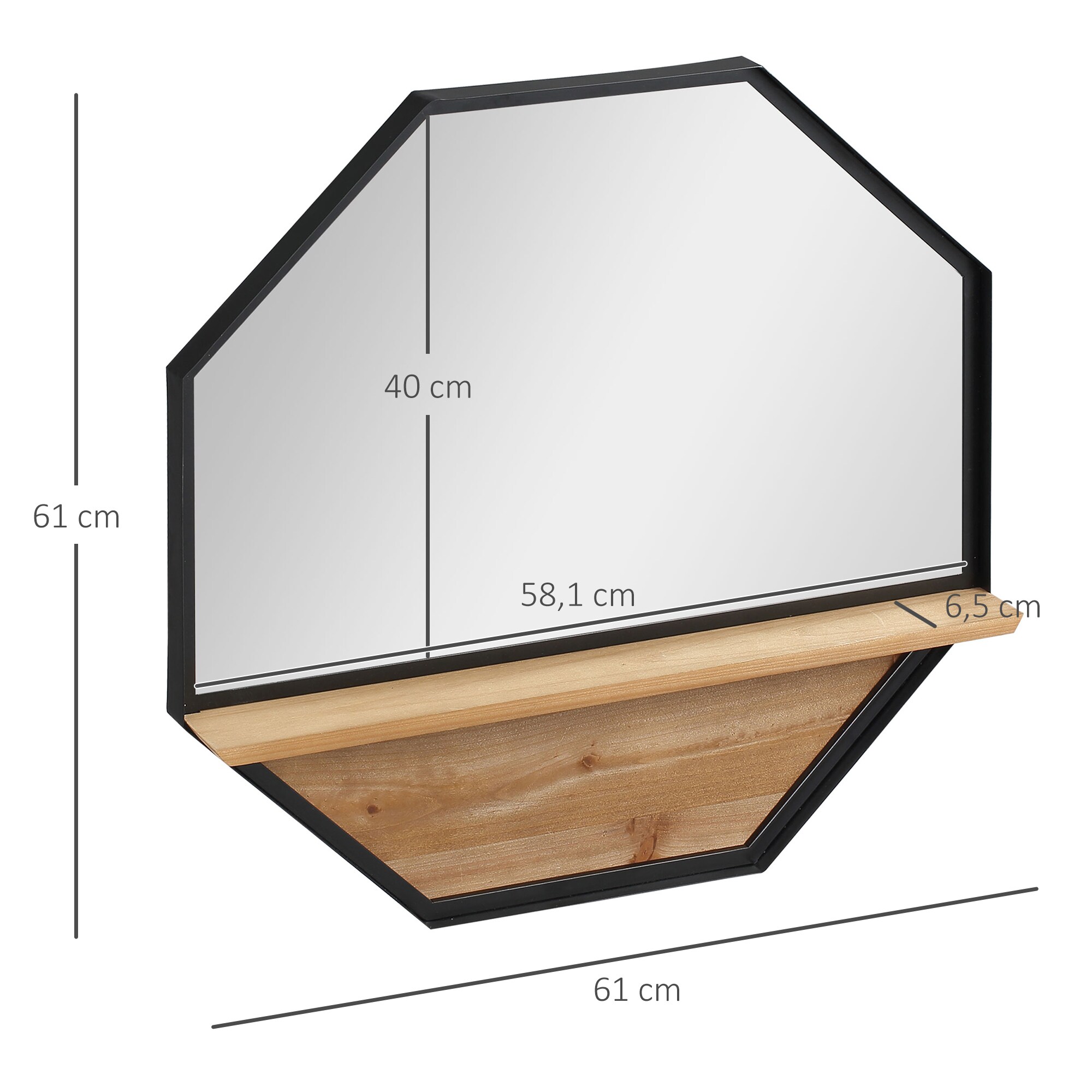 HOMCOM Wandspiegel mit Holzrahmen schwarz 61L x 8,4B x 61H cm