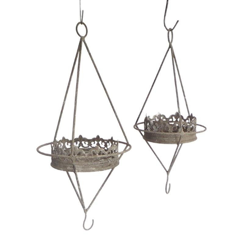Ensemble 2 suspension plantes fergris patiné