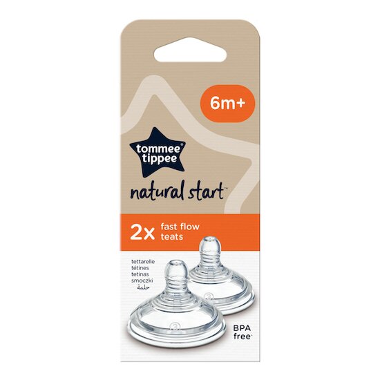 Lot de 2 tétines Closer to Nature   Transparent        Débit rapide   de               Tommee Tippee