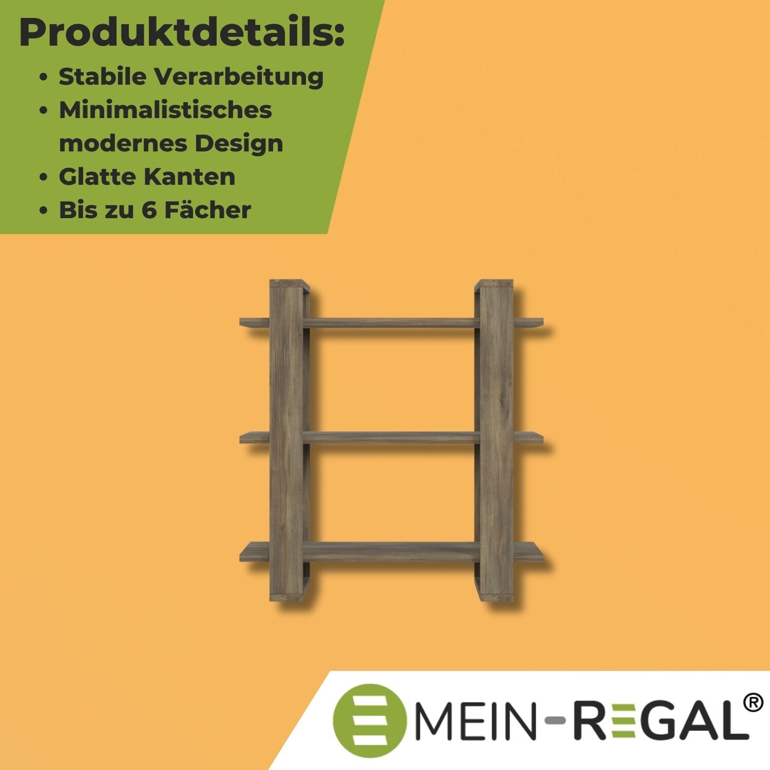 Mein-Regal Wandregal DUOMO 70x27x72cm MDF Holz bis zu 3 Fächer dunkelbraun