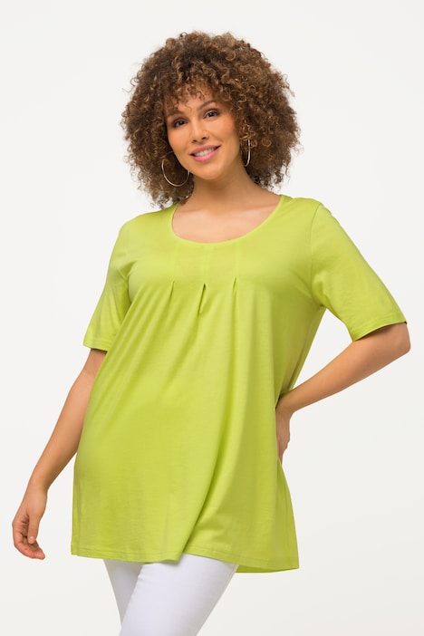 T-Shirt, Zierfalten, A-Linie, Rundhals, Halbarm, Modal