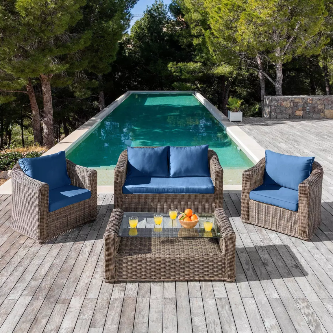 Housses de coussin de remplacement pour salon de jardin Calvi 4 places - Bleu