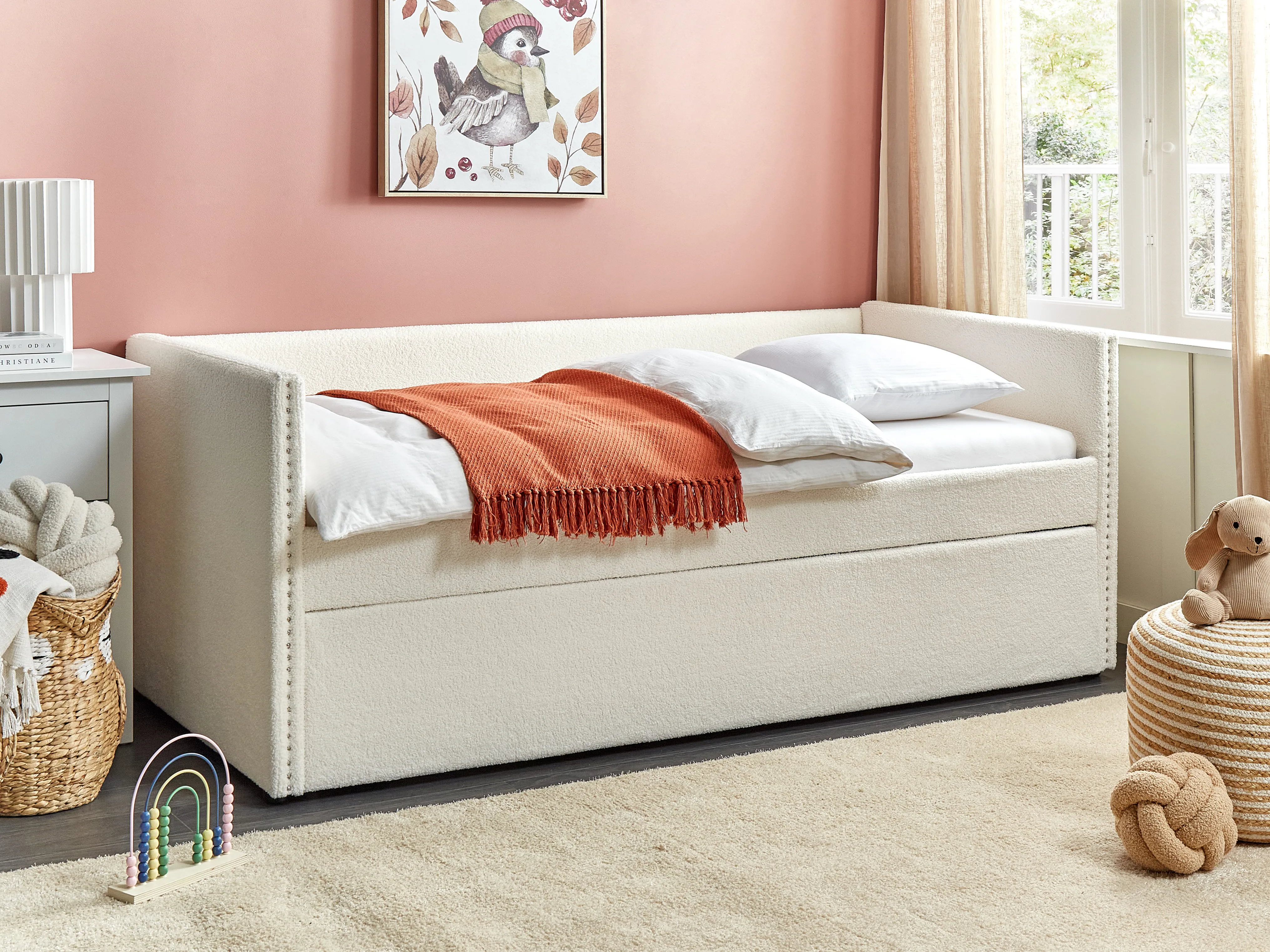 Onderschuifbed Bouclé TROYES 90 x 200 cm Lichtbeige