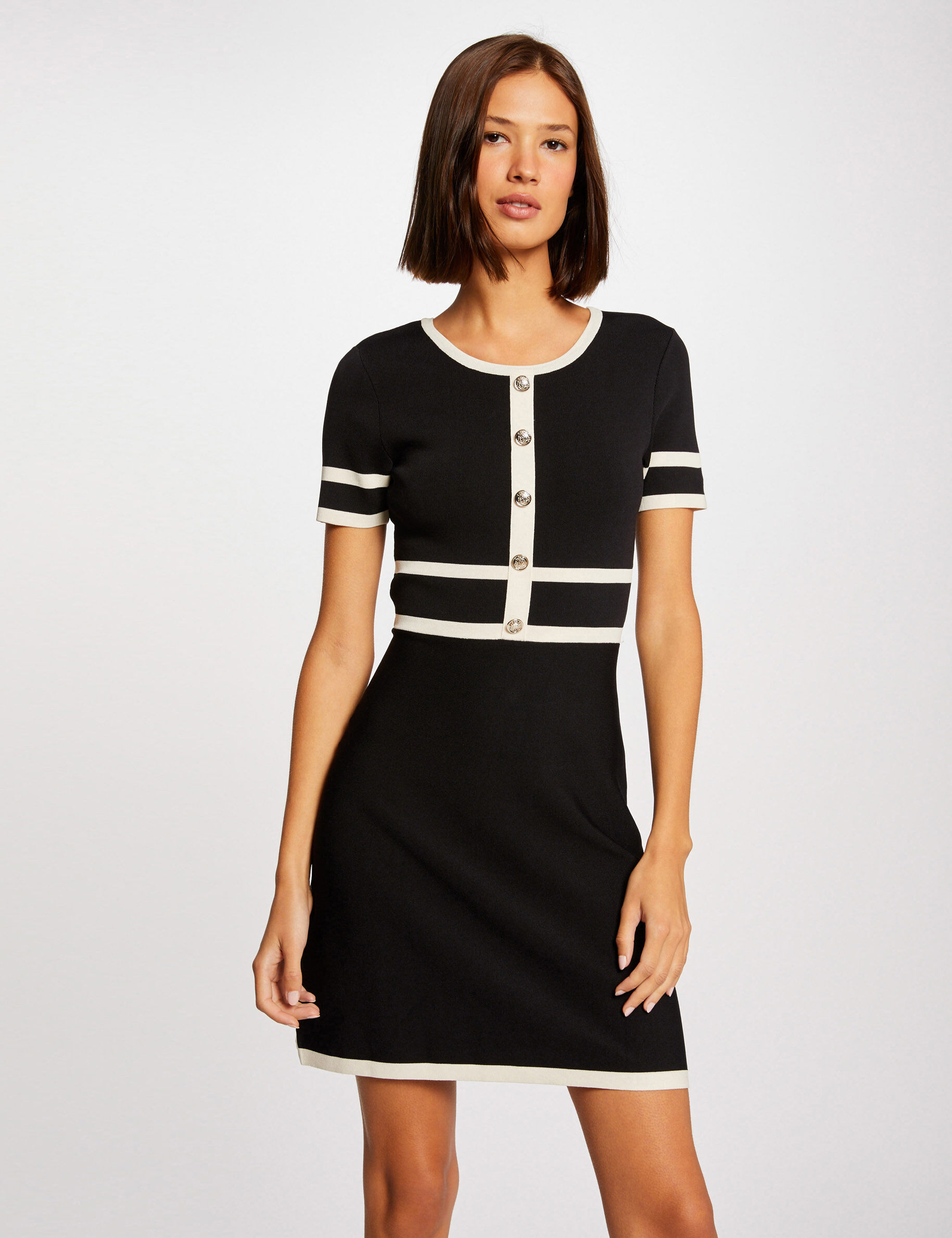 Robe pull droite manches courtes noir femme - noir