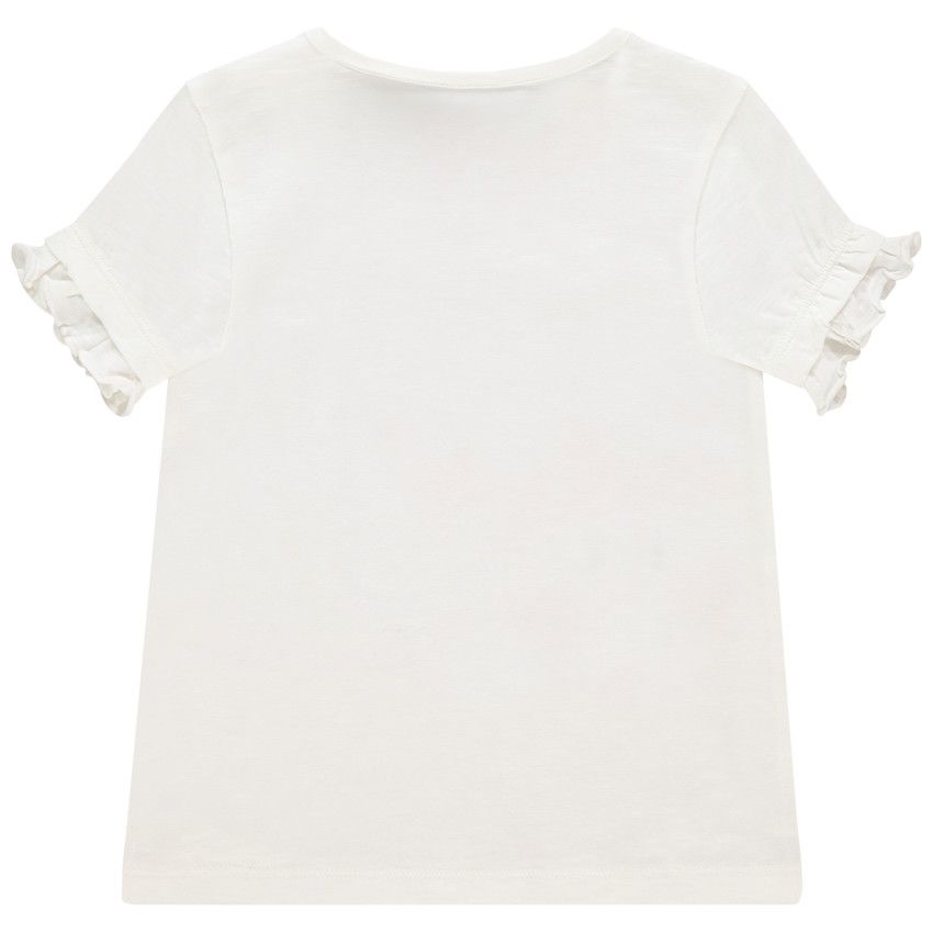 T-shirt manches courtes en coton bio motif Smiley Baby pailleté - Ecru