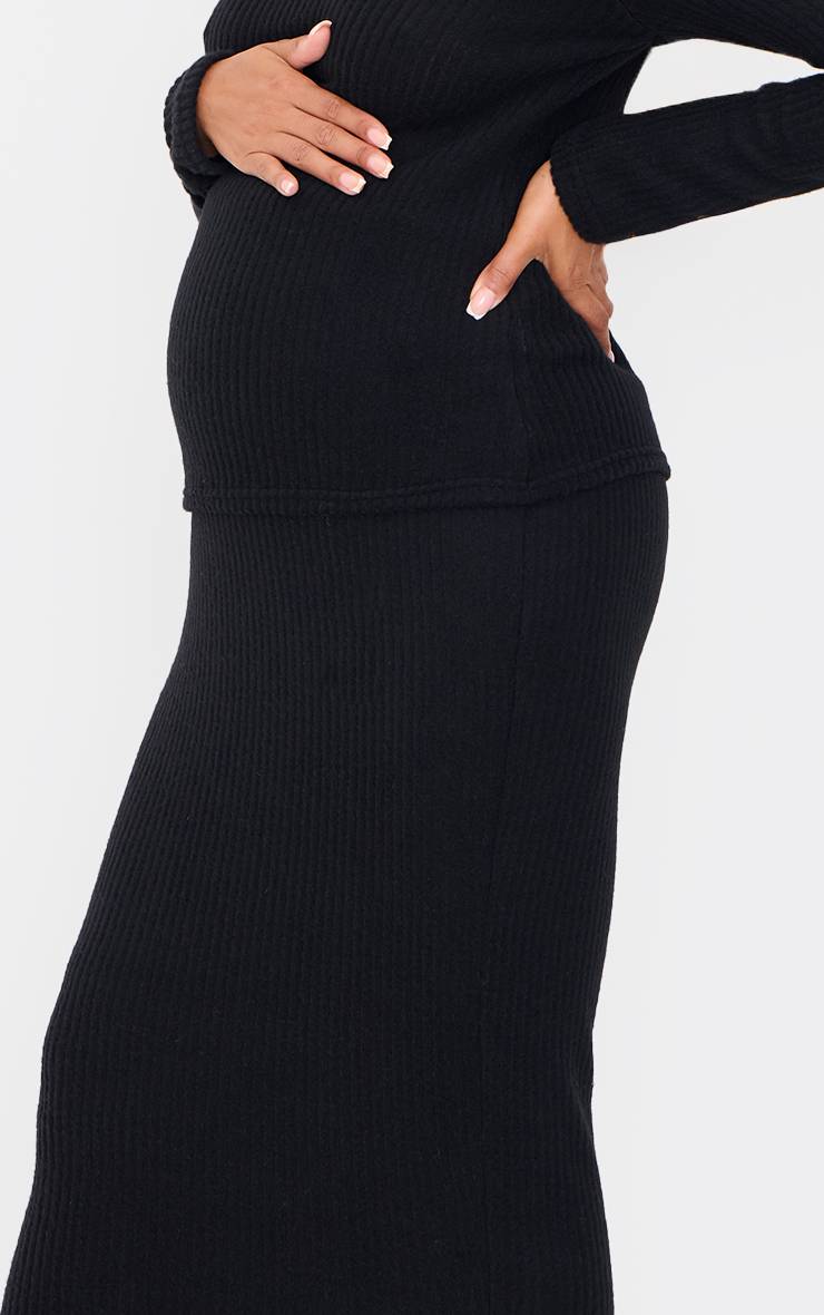Noir Jupe Maxi En Maille Côtelée Brossée De Maternité