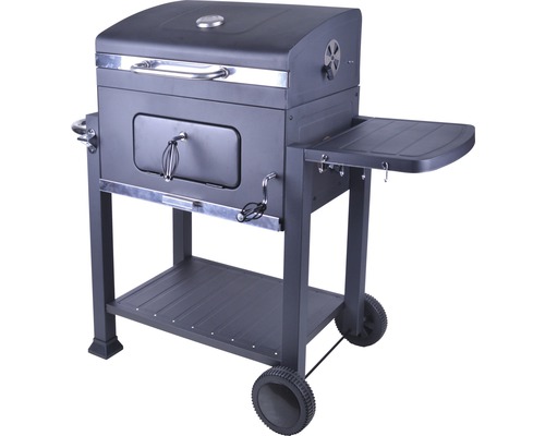 Houtskoolgrill, staal, 117,5 x 66 x 107,5 cm, zwart, grillrooster van verchroomd staal, inclusief grillrooster, dekselthermometer, deksel