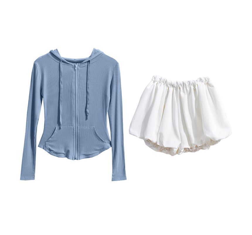 NENE - Capuchonjas met rits / Camisoletop / Puffy Shorts