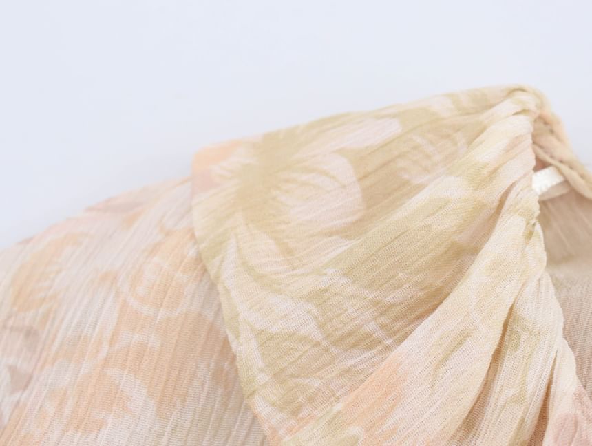 Cumulys - Blouse met lange mouwen, V-hals en bloemenprint en ruches