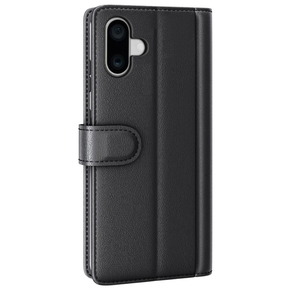iPhone 16 Echtleder Tasche Flip Cover mit Kartenfächer - Schwarz