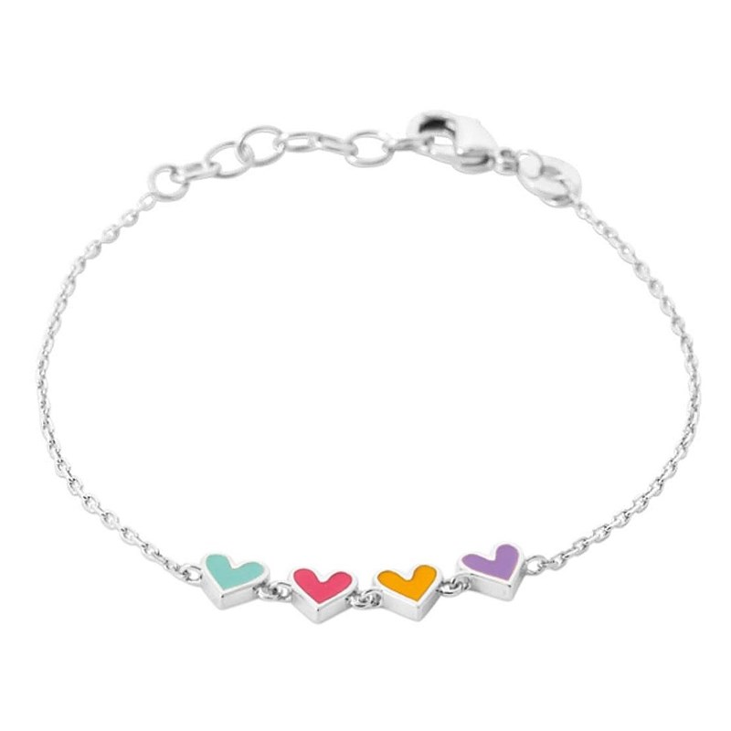 Bracelet suite de 4 coeurs émail coloré Argent 925 Rhodié