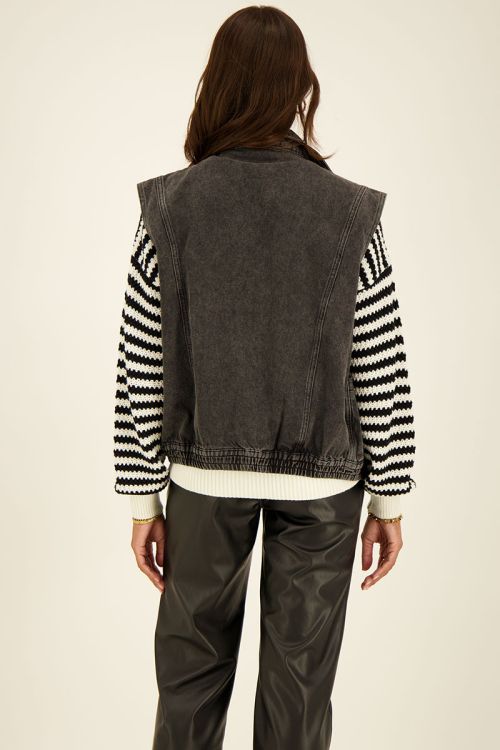 Zwart denim gilet met elastische tailleband