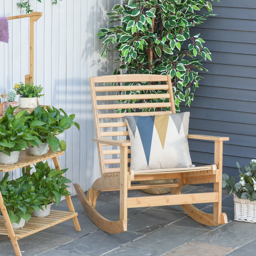 Outsunny Garten Schaukelstuhl aus Bambus natur