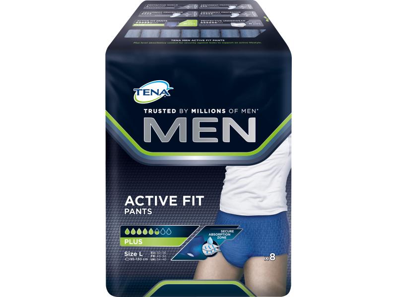 Tena Inkontinenz Pants Men Active Fit Plus Large 8 Stück In Marineblau mit maskulinem, diskretem Schnitt